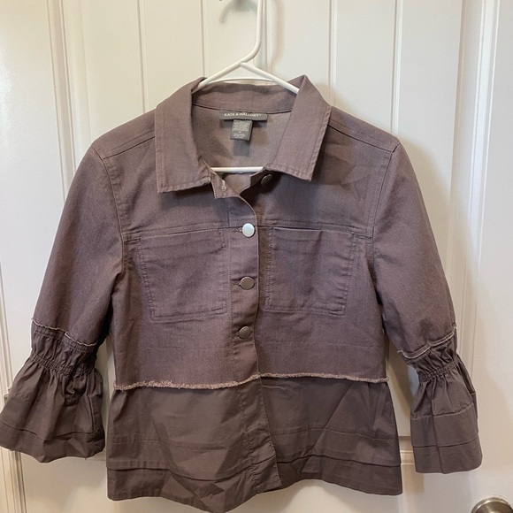 Kate & Mallory button up poplin insert ruffled 3/4 sleeve jacket. Size Medium - Picture 1 of 8